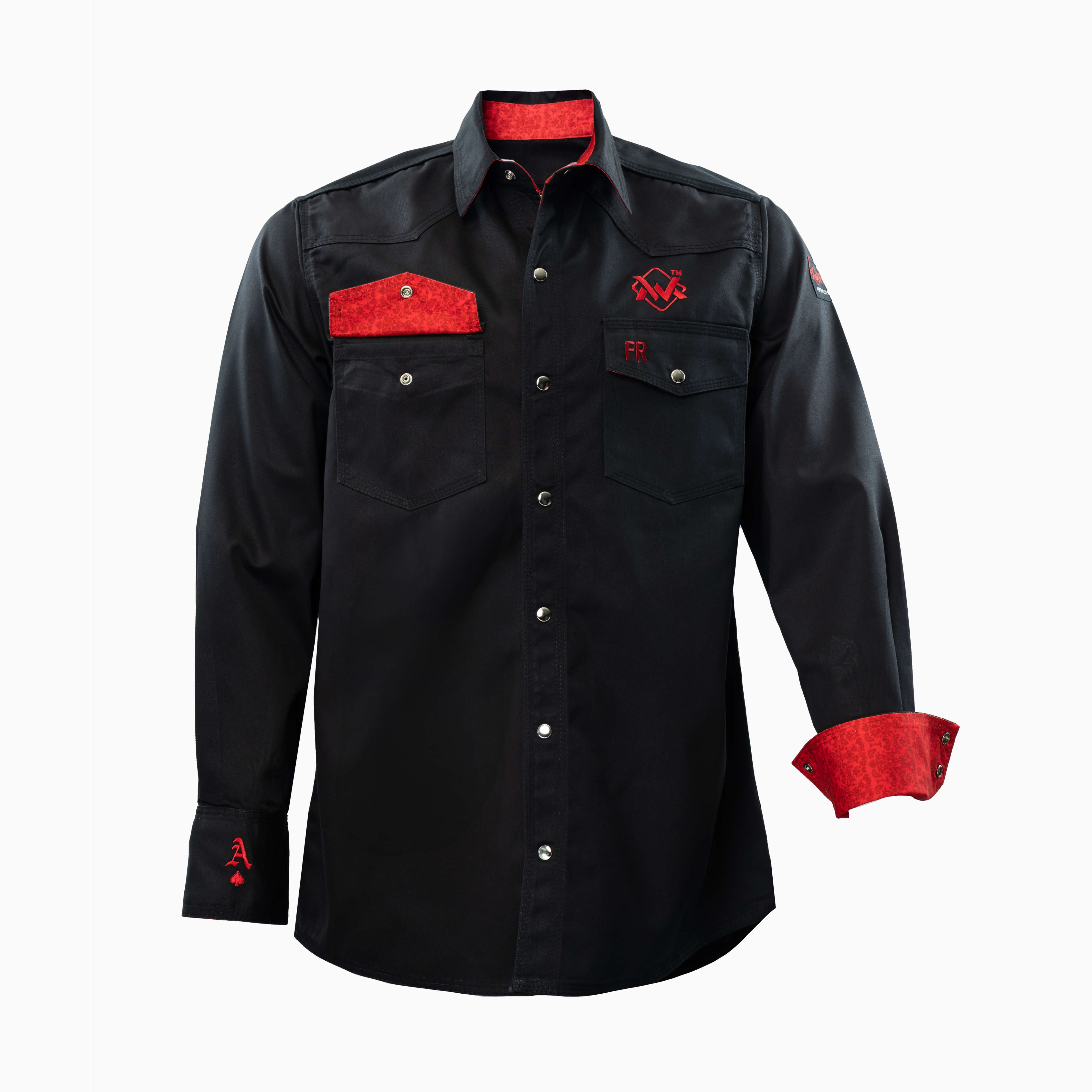 Flame-Resistant (FR) Welding Shirt front – Black / Red | The Welding Magician
