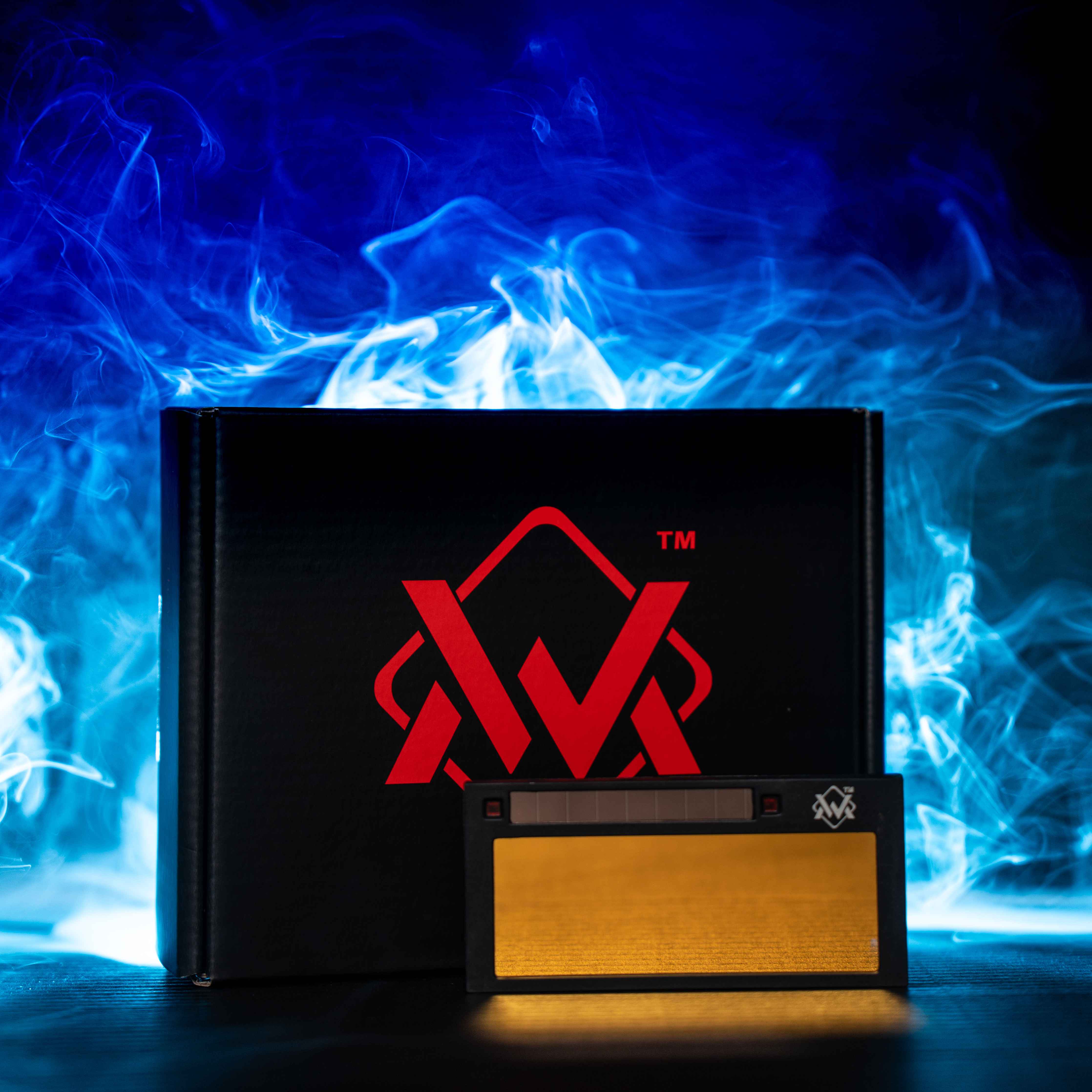 WM GOLD Digital Welding Lens true color auto-darkening filter with branded box and blue smoke background