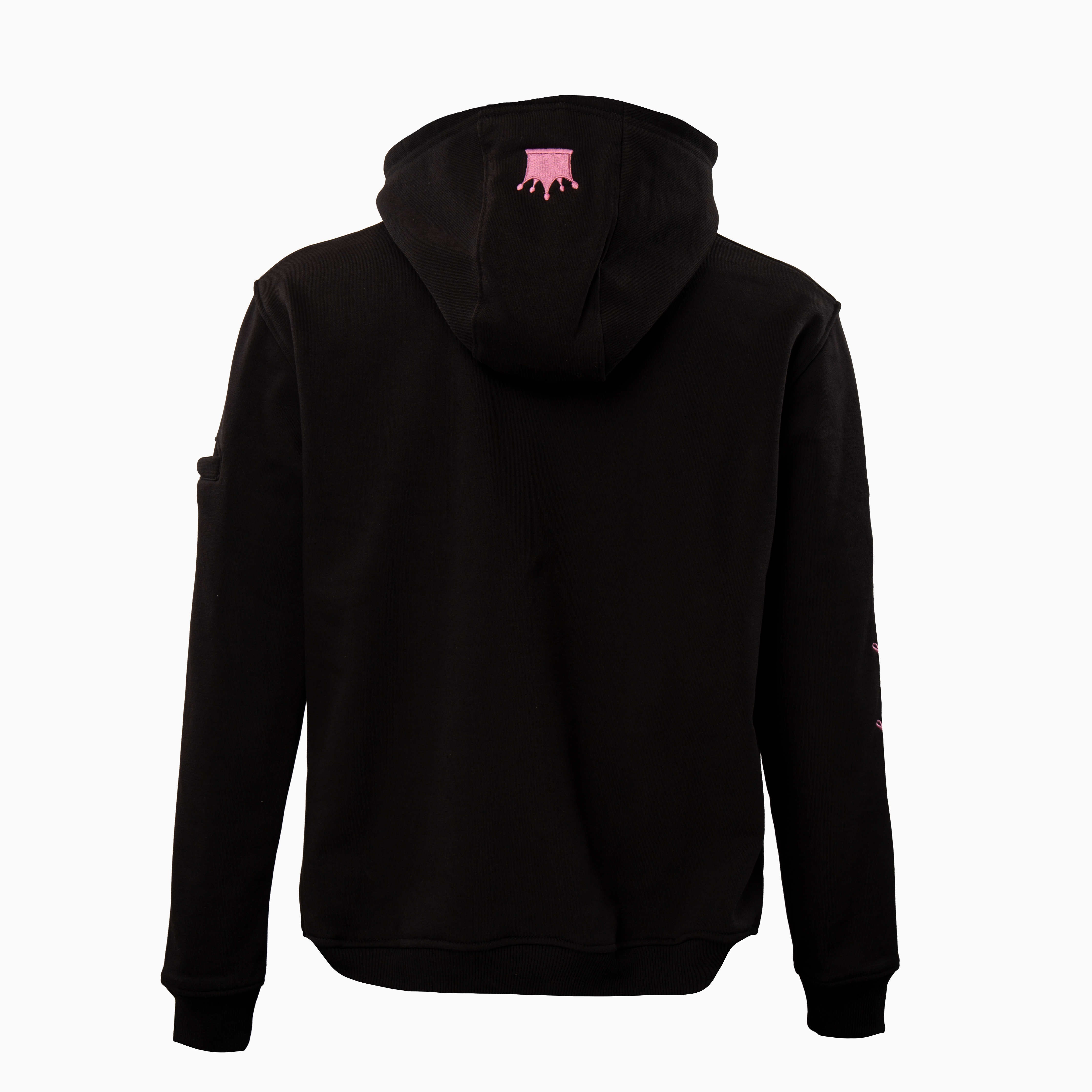 Magician FR Work Hoodie, back view of flame-resistant work hoodie in black with crown logo detail on hood.