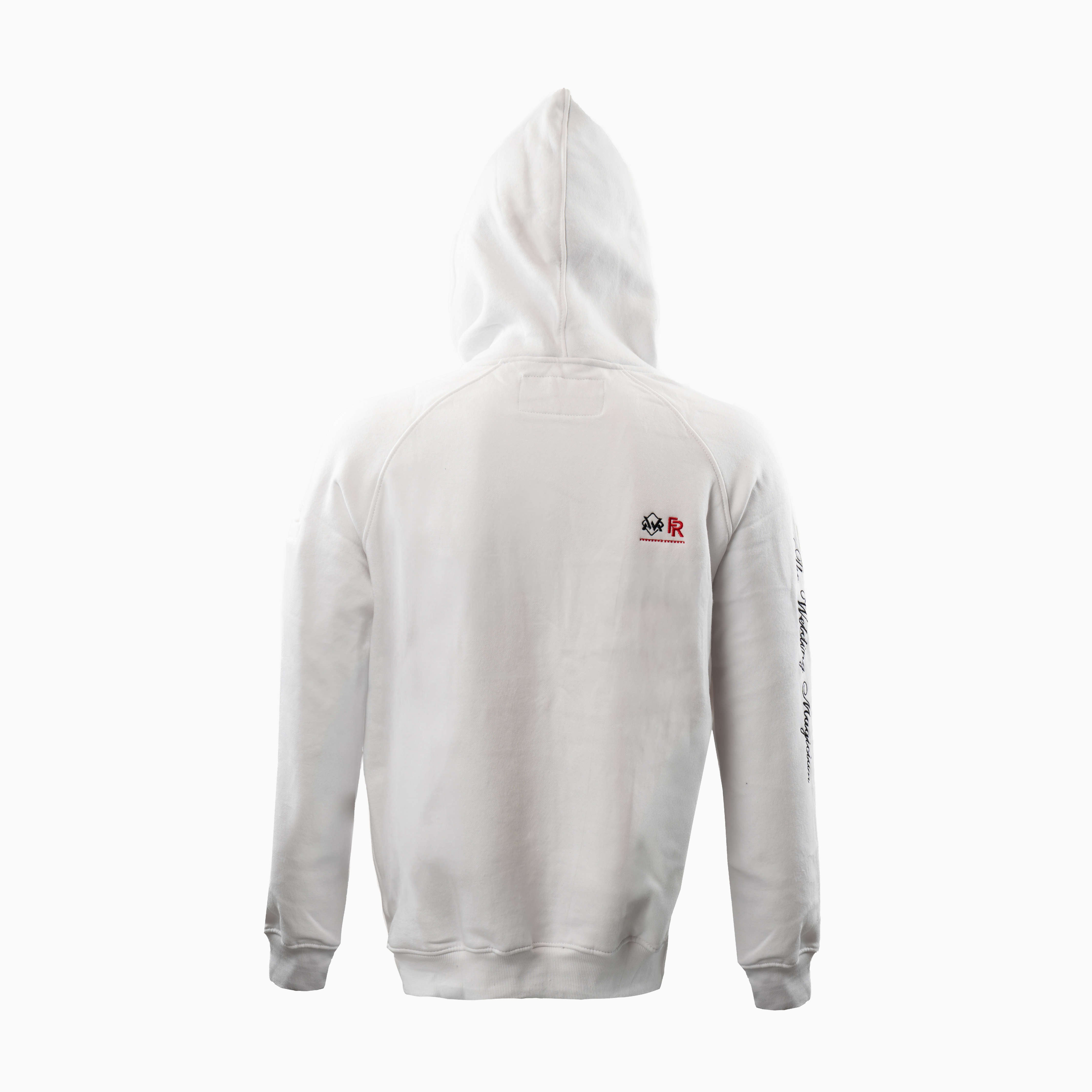 Back view of Magician FR Work Hoodie in white and black, FR hoodie designed for protection and comfort.