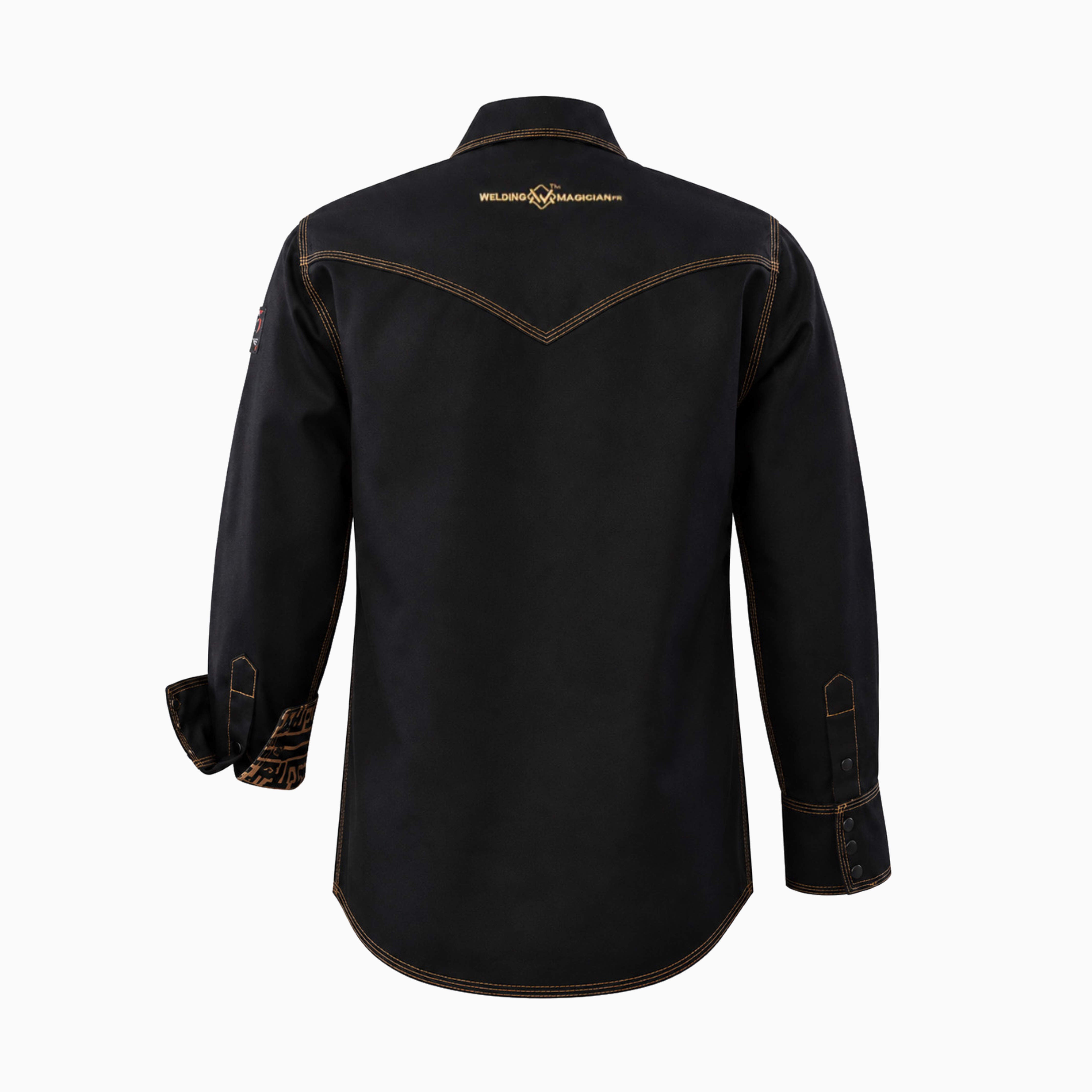 Flame-Resistant (FR) Welding Shirt back – Black / Gold | The Welding Magician
