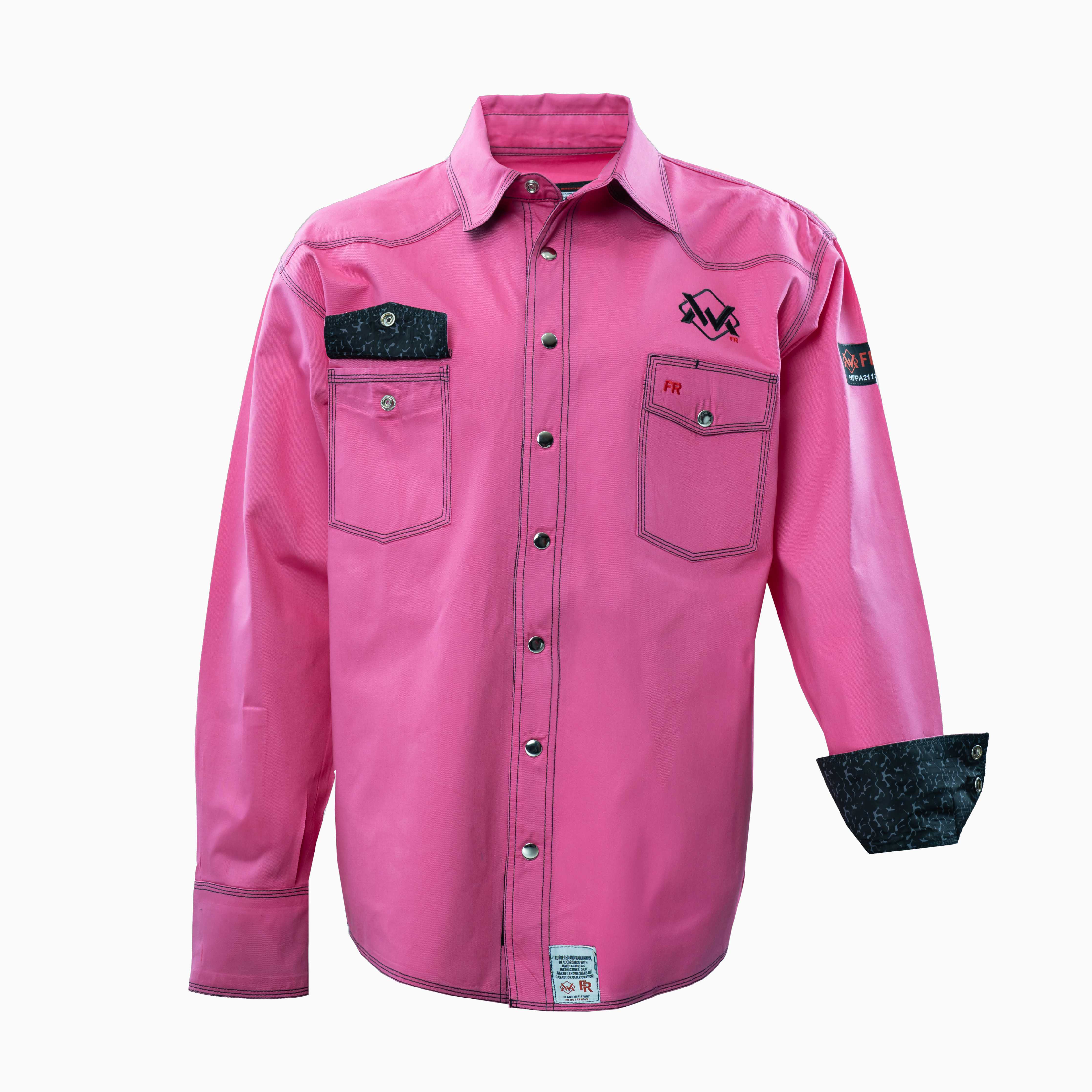 Flame-Resistant (FR) Welding Shirt front – Pink / Black | The Welding Magician