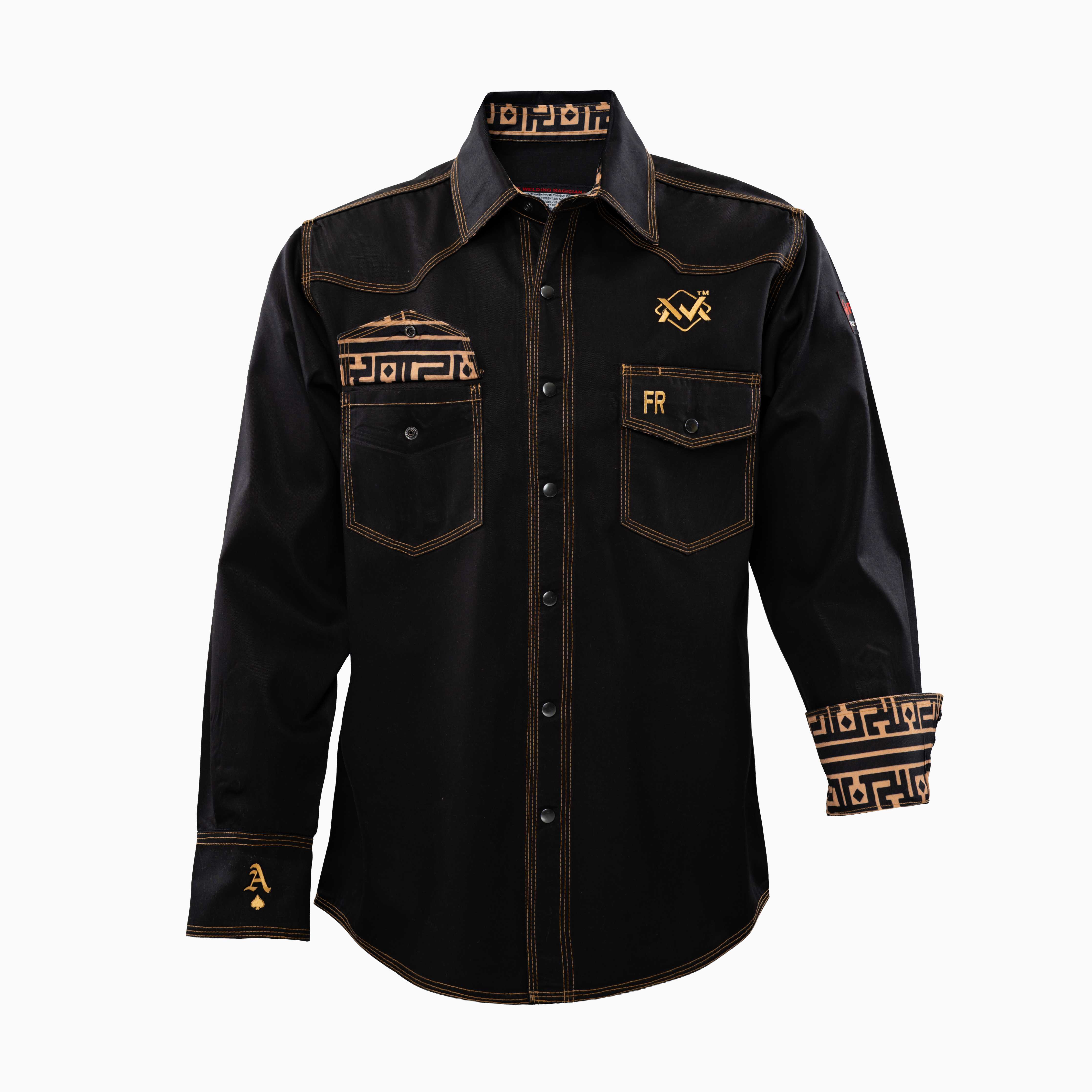 Flame-Resistant (FR) Welding Shirt front – Black / Gold | The Welding Magician