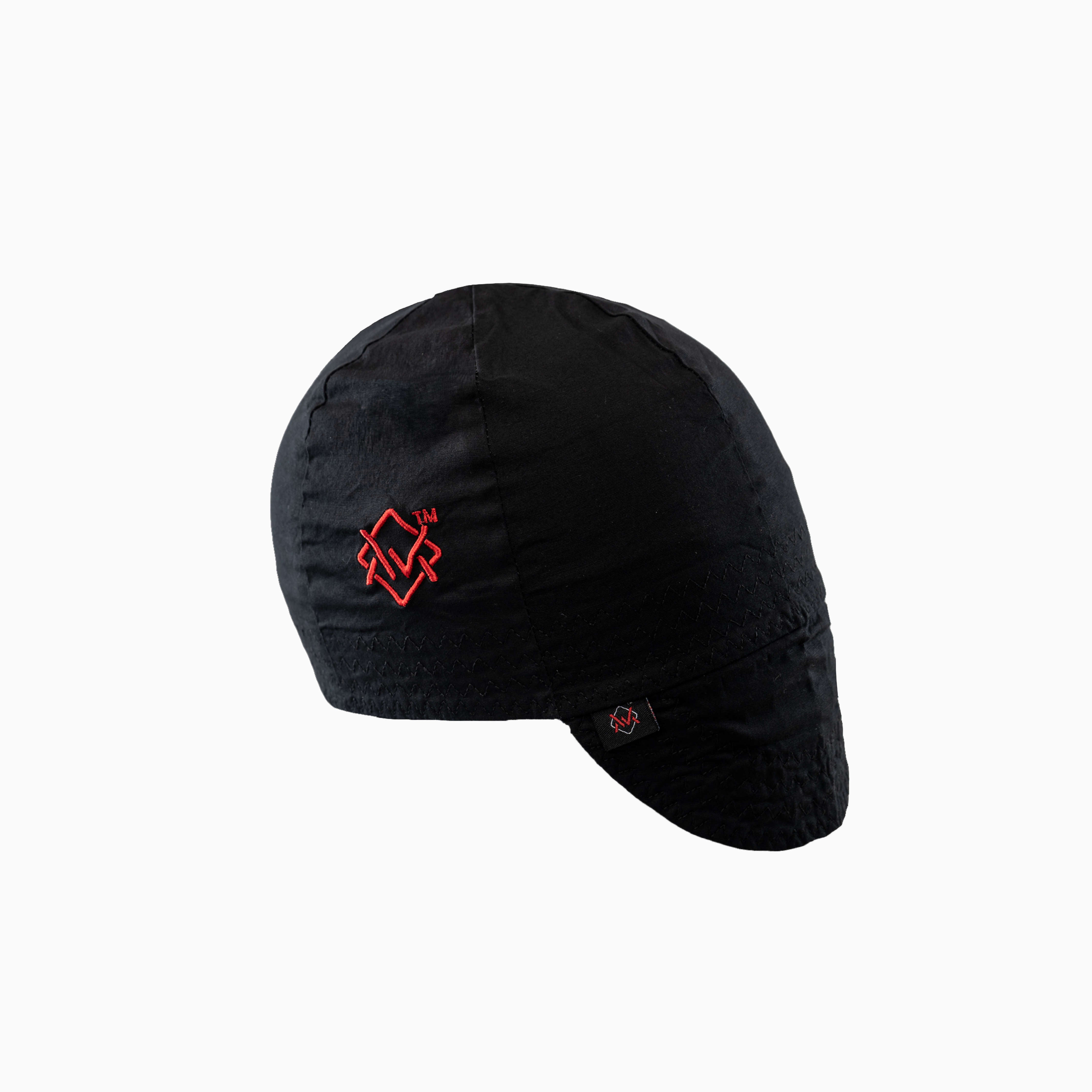 The Magician Grip Welding Cap in black with red embroidered logo, lightweight and flame-resistant design.