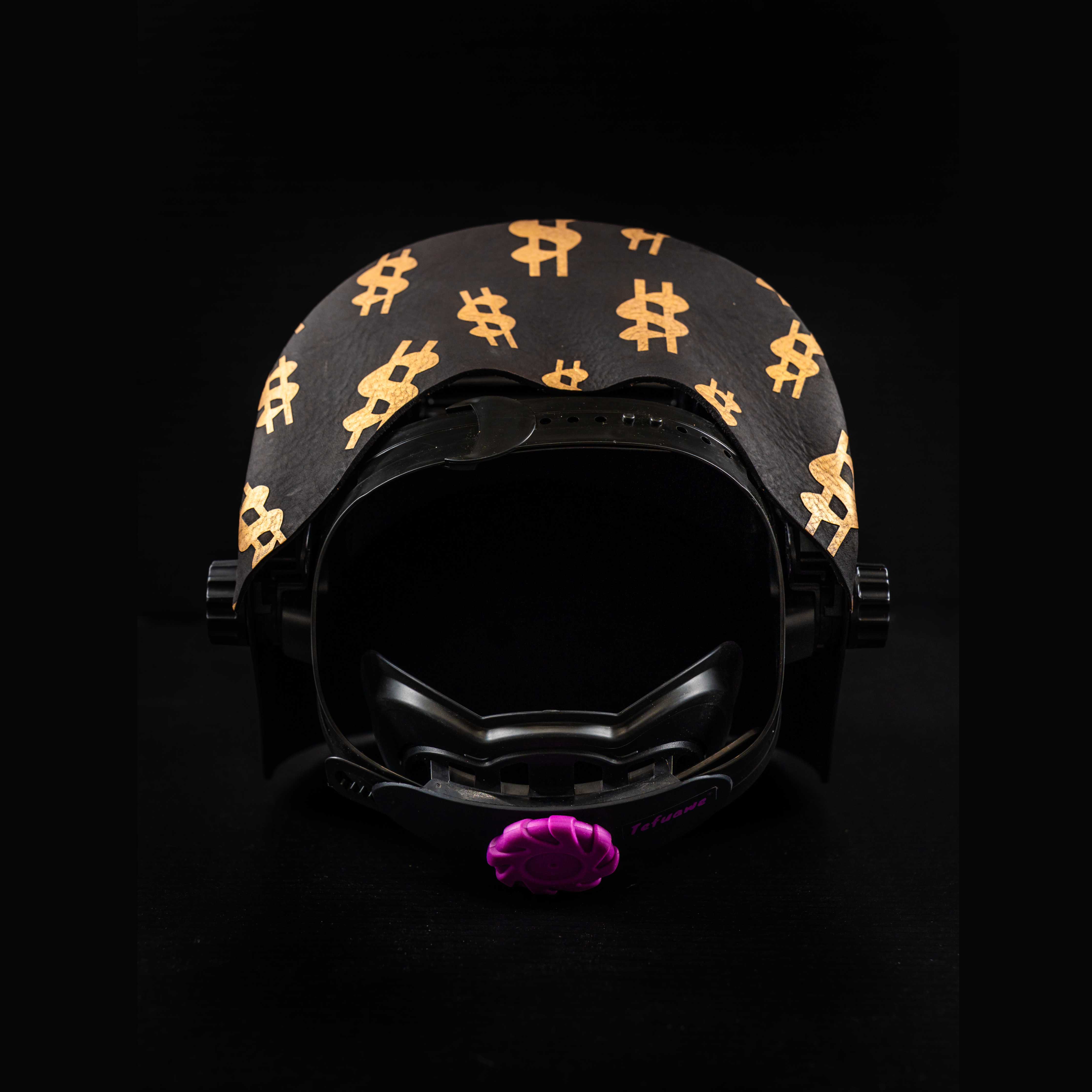 Interior view showing luxe dollar patterned leather headband and comfort fit.