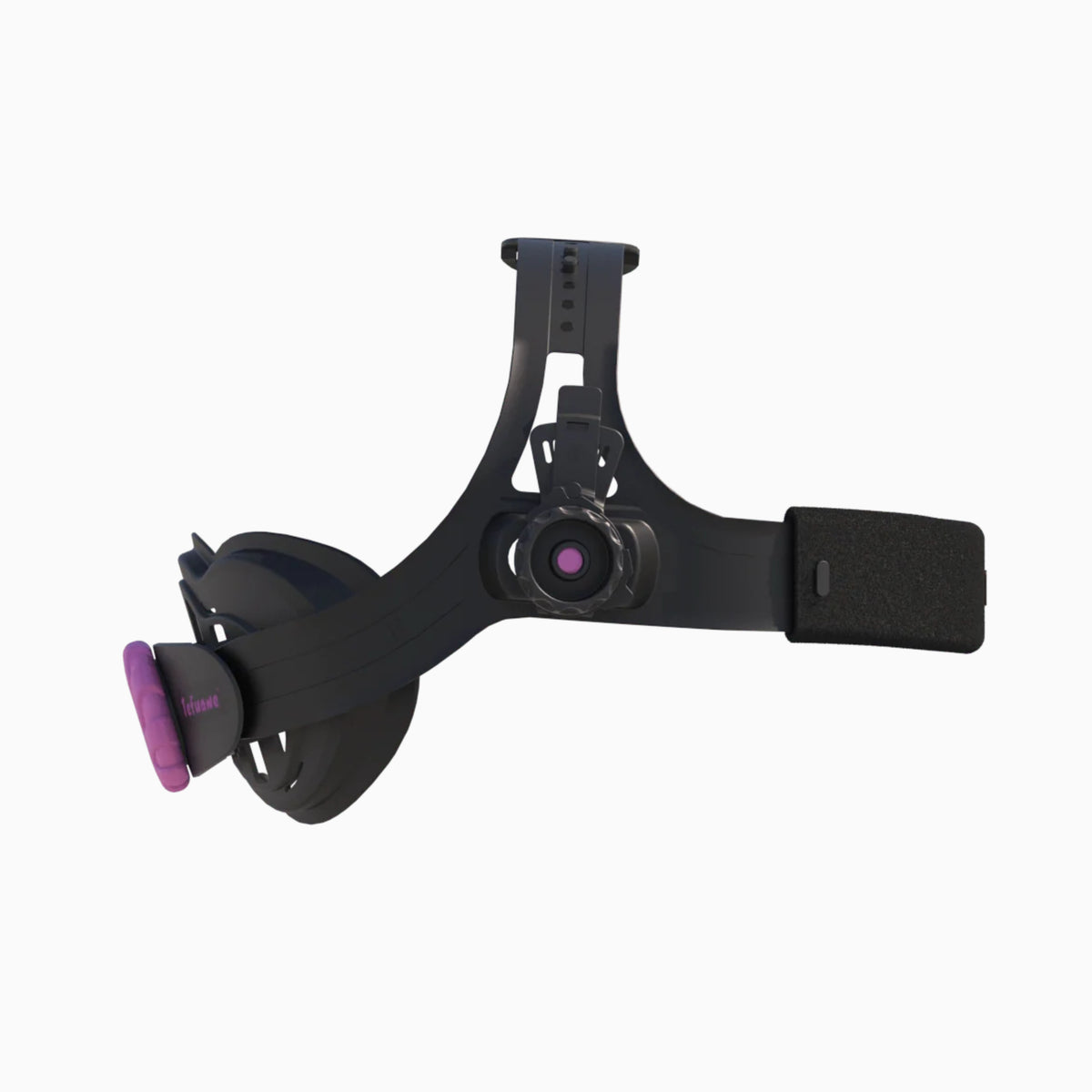 WM Ratcheting Replacement Headgear in black and purple, showing the adjustable top strap and padded headband.