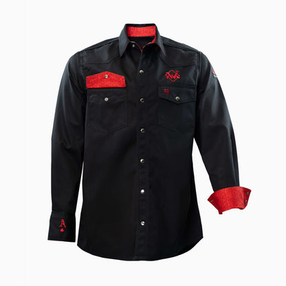 Flame-Resistant (FR) Welding Shirt front – Black / Red | The Welding Magician