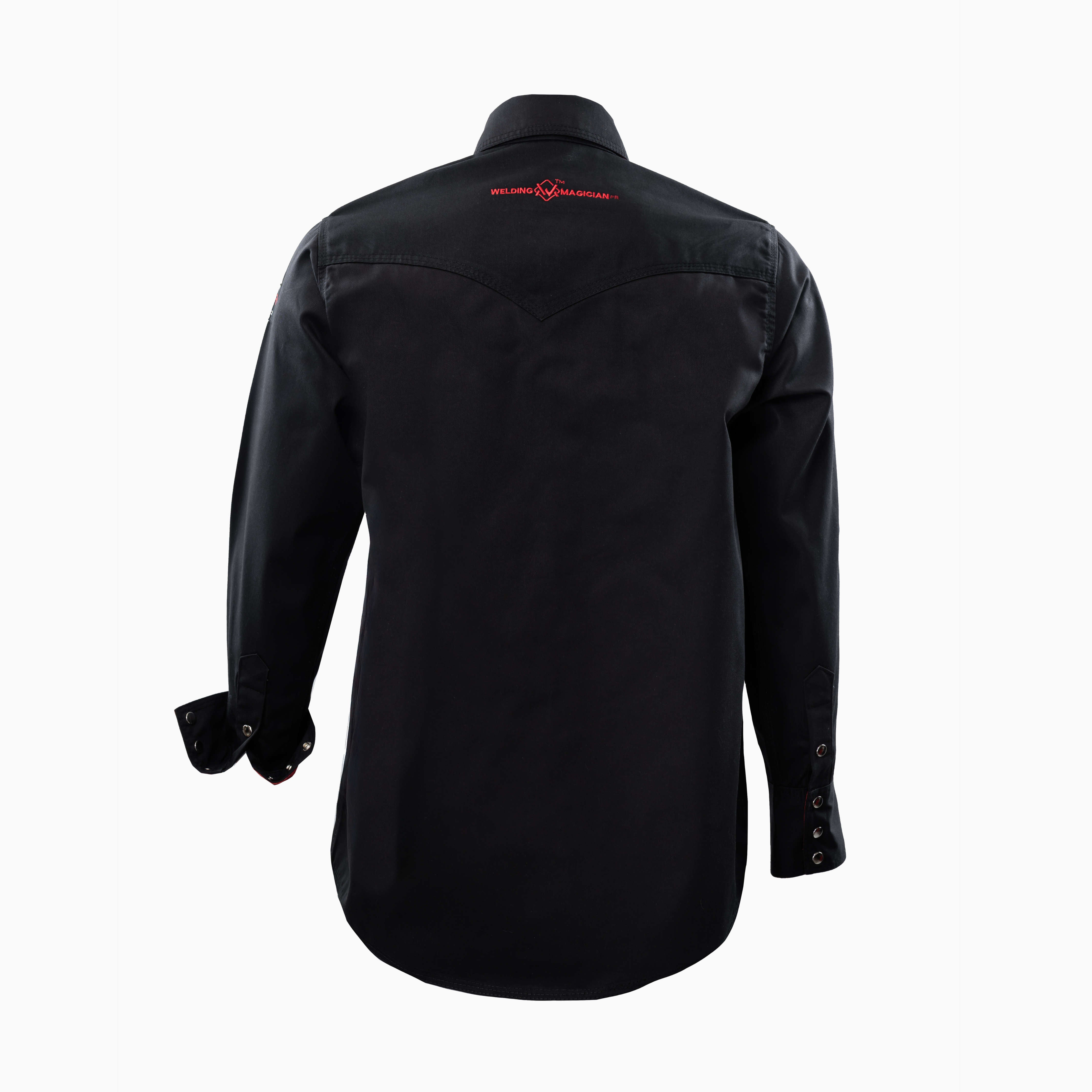 Flame-Resistant (FR) Welding Shirt back – Black / Red | The Welding Magician