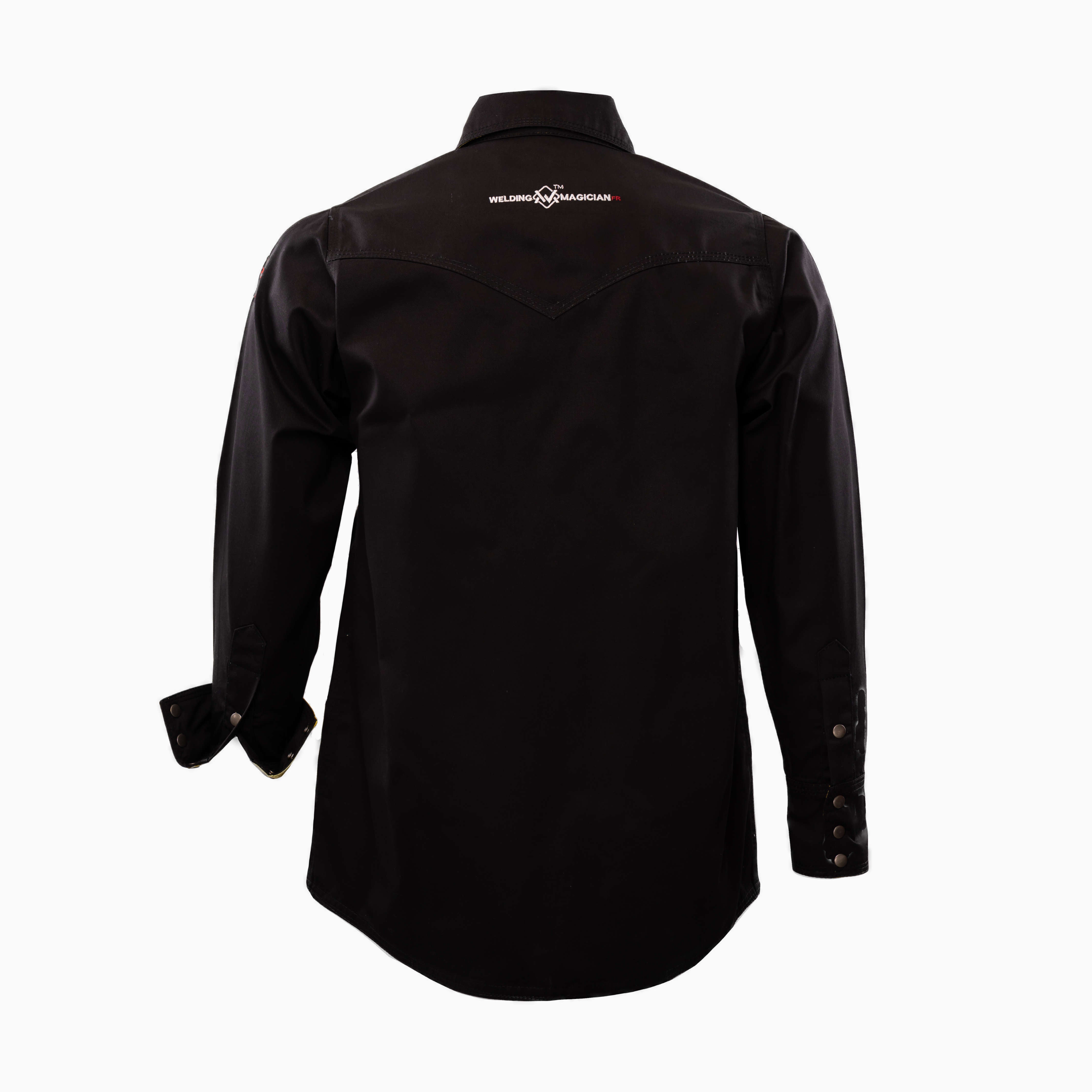 Flame-Resistant (FR) Welding Shirt back – Black / Yellow | The Welding Magician