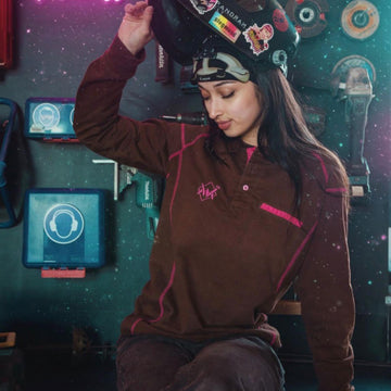 Brown and Pink Elite FR Long-Sleeve Work Tee collaboration with Salina.