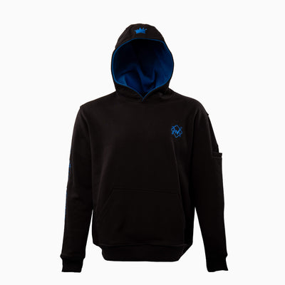 Magician Heavy-Duty FR Work Hoodie with crown-blue accents, front view of flame-resistant work hoodie with embroidered logo design.