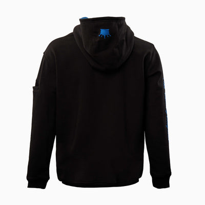 Magician FR Work Hoodie, back view of flame-resistant work hoodie in black with crown logo detail on hood.