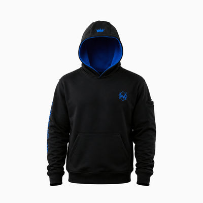 Magician Heavy-Duty FR Work Hoodie with crown-blue accents, front view of flame-resistant work hoodie with embroidered logo design.