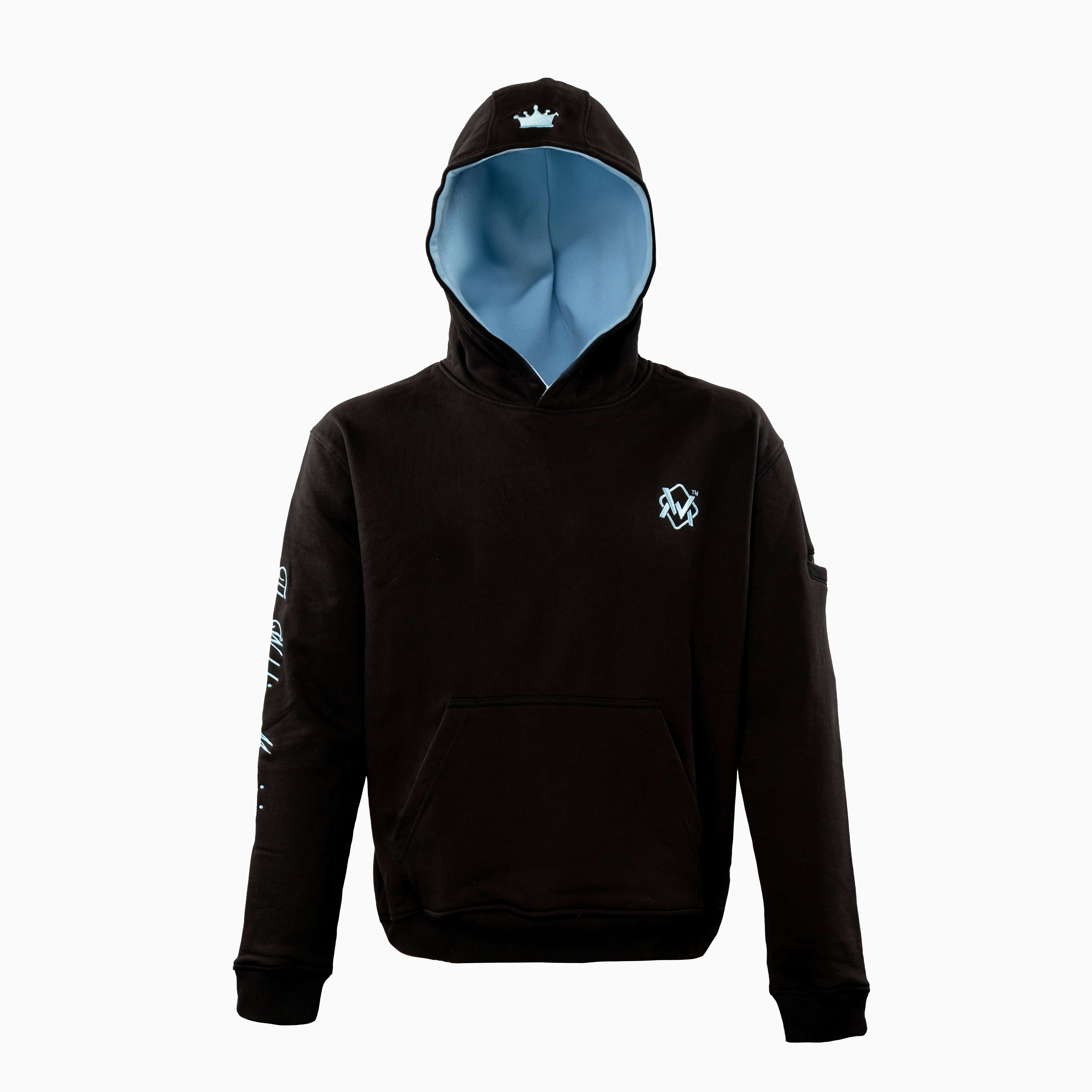 Magician Heavy-Duty FR Work Hoodie with crown-light blue accents, front view of flame-resistant work hoodie with embroidered logo design.