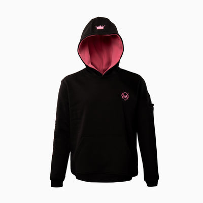Magician Heavy-Duty FR Work Hoodie with crown-pink accents, front view of flame-resistant work hoodie with embroidered logo design.