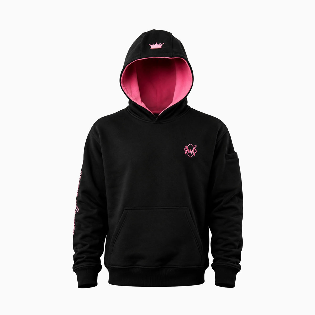 Magician Heavy-Duty FR Work Hoodie with crown-pink accents, front view of flame-resistant work hoodie with embroidered logo design.