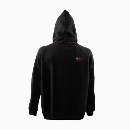 Back view of Magician FR Work Hoodie in black and red, FR safety hoodie with reinforced stitching.