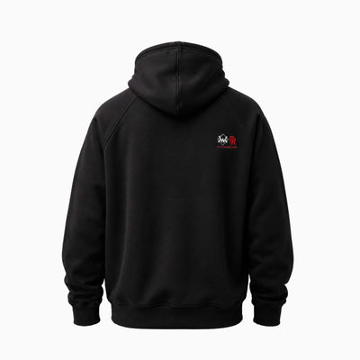 Back view of Magician FR Work Hoodie in black and red, FR safety hoodie with reinforced stitching.
