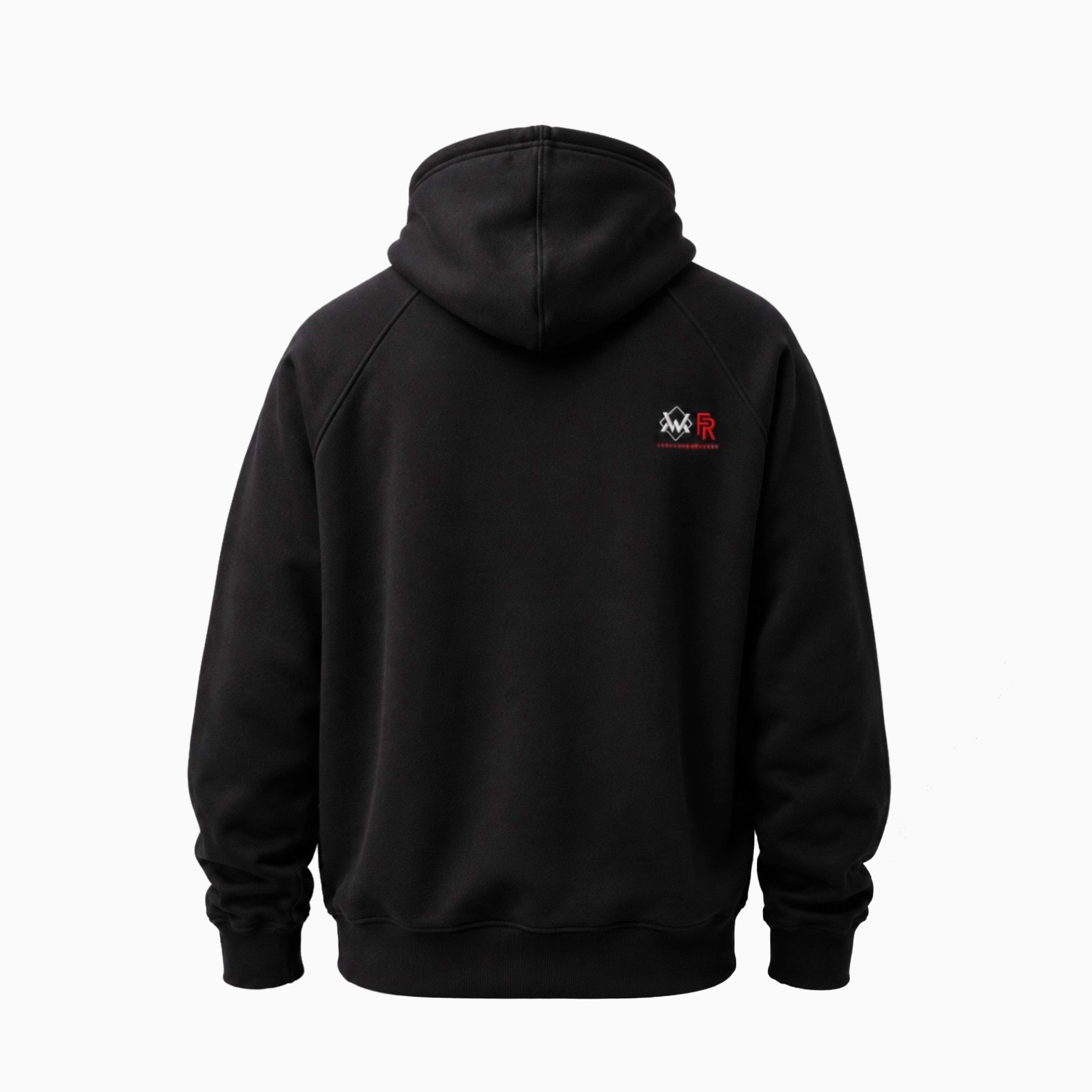 Back view of Magician FR Work Hoodie in black and red, FR safety hoodie with reinforced stitching.