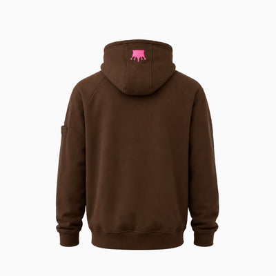 Magician FR Work Hoodie, back view of flame-resistant work hoodie in brown with crown logo detail on hood.