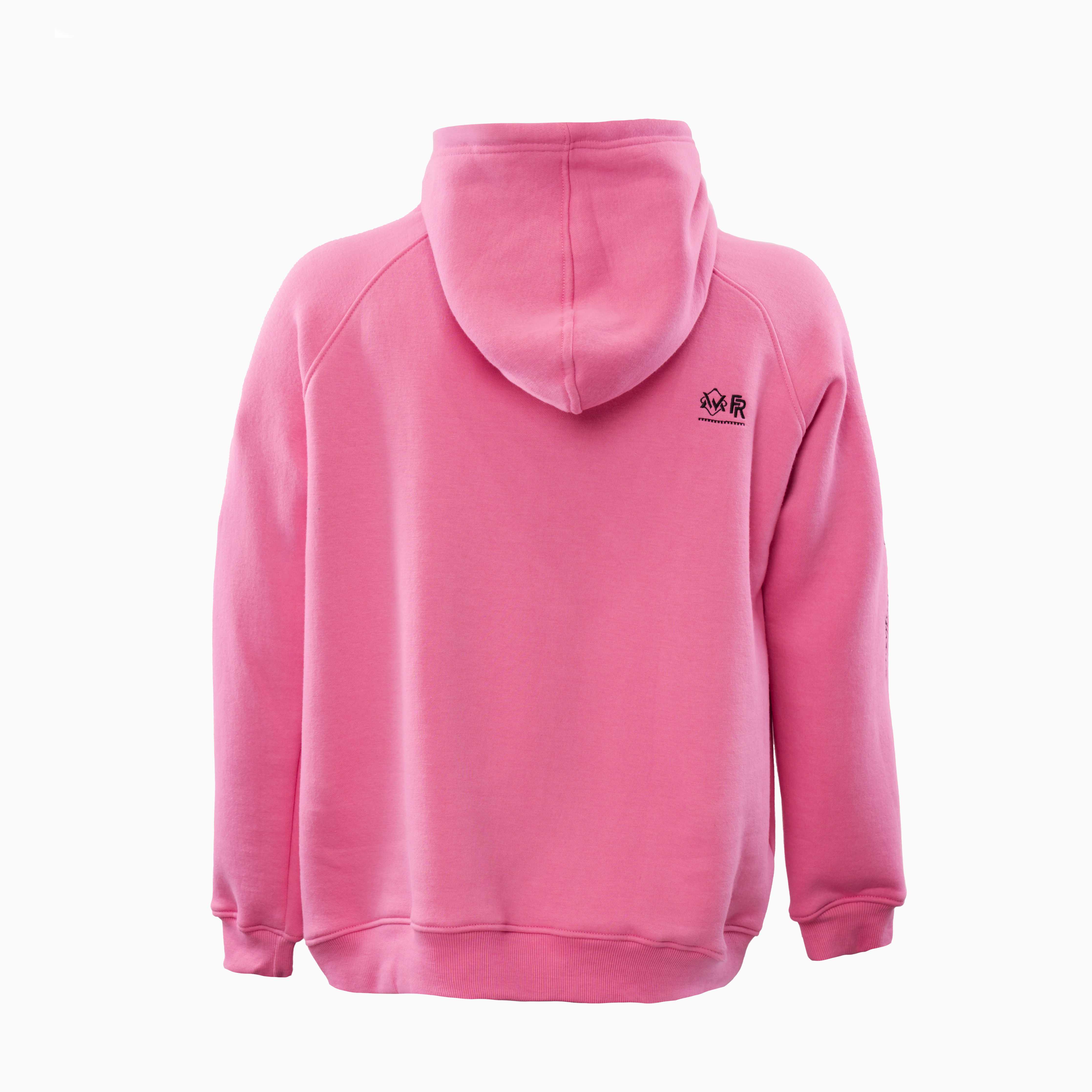 Back view of Magician FR Work Hoodie in pink, FR safety hoodie with reinforced stitching.