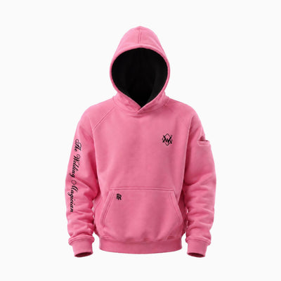 Magician FR Work Hoodie in pink, front view of flame-resistant work hoodie with logo design.