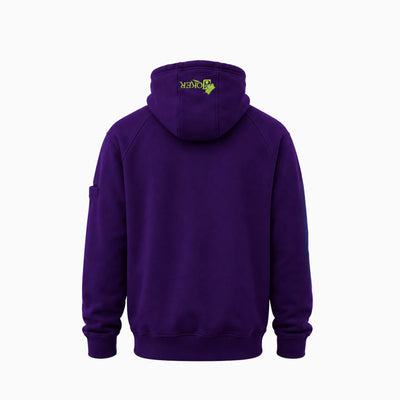 Back view of Magician FR Work Hoodie in purple and joker, FR protective hoodie with logo detail.