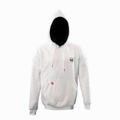 Magician FR Work Hoodie in white and black, flame-resistant hoodie front view for industrial safety.
