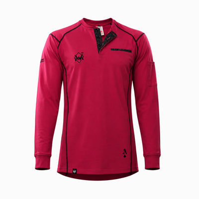 Elite FR Long-Sleeve Work Tee in pink and black, flame-resistant long-sleeve work shirt front view.