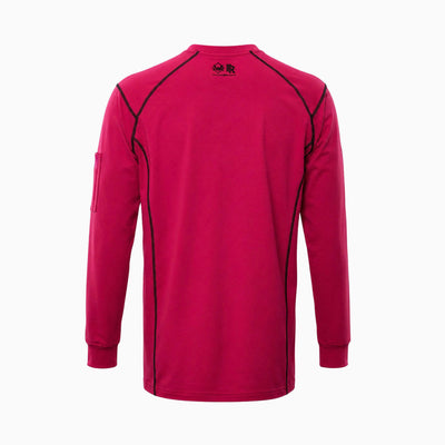Back view of pink and black Elite FR Long-Sleeve Work Tee showing premium FR fabric and ergonomic seams.