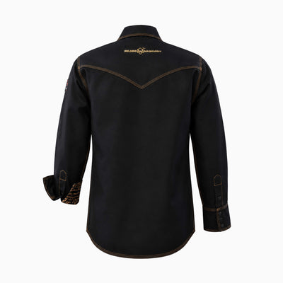 Flame-Resistant (FR) Welding Shirt back – Black / Gold | The Welding Magician