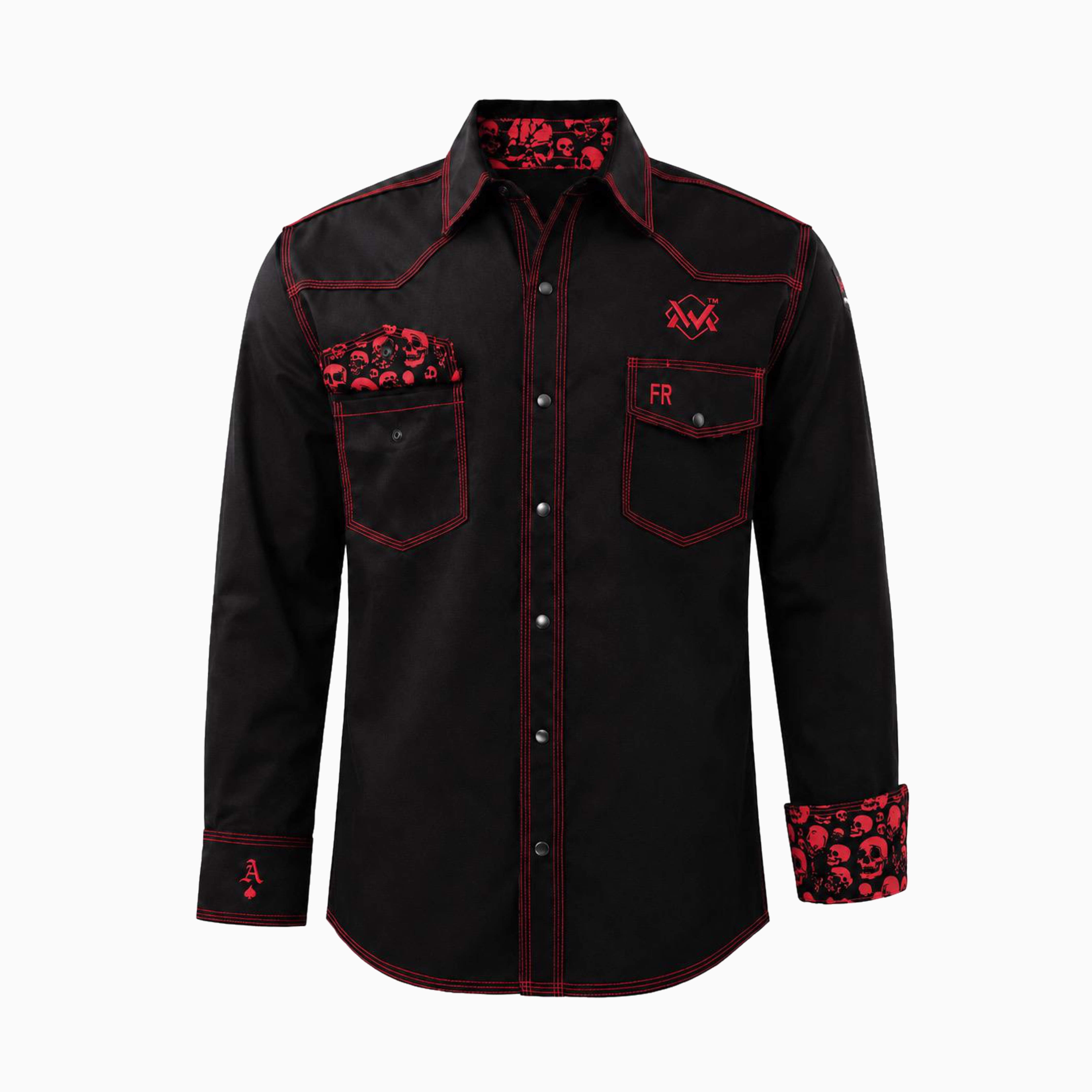 Flame-Resistant (FR) Welding Shirt front – Black / Skull-Red | The Welding Magician