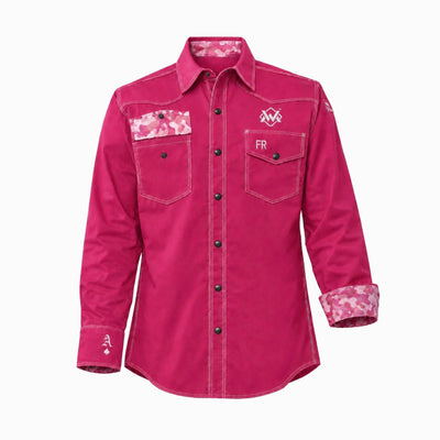 Flame-Resistant (FR) Welding Shirt front – Pink / Camo | The Welding Magician