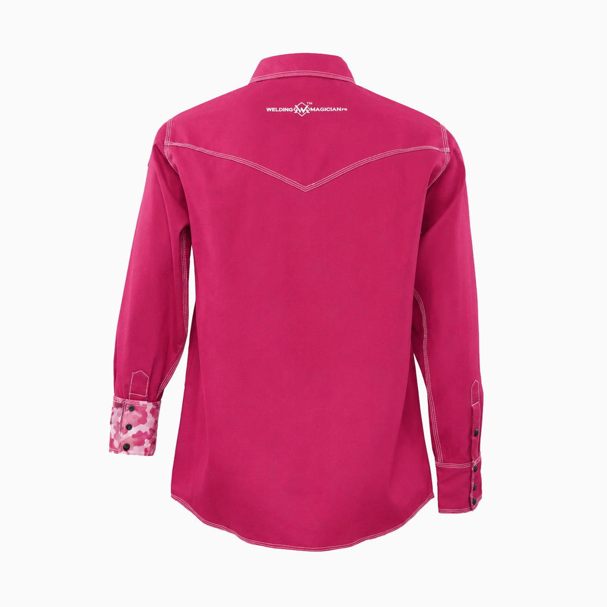 Flame-Resistant (FR) Welding Shirt back – Pink / Camo | The Welding Magician