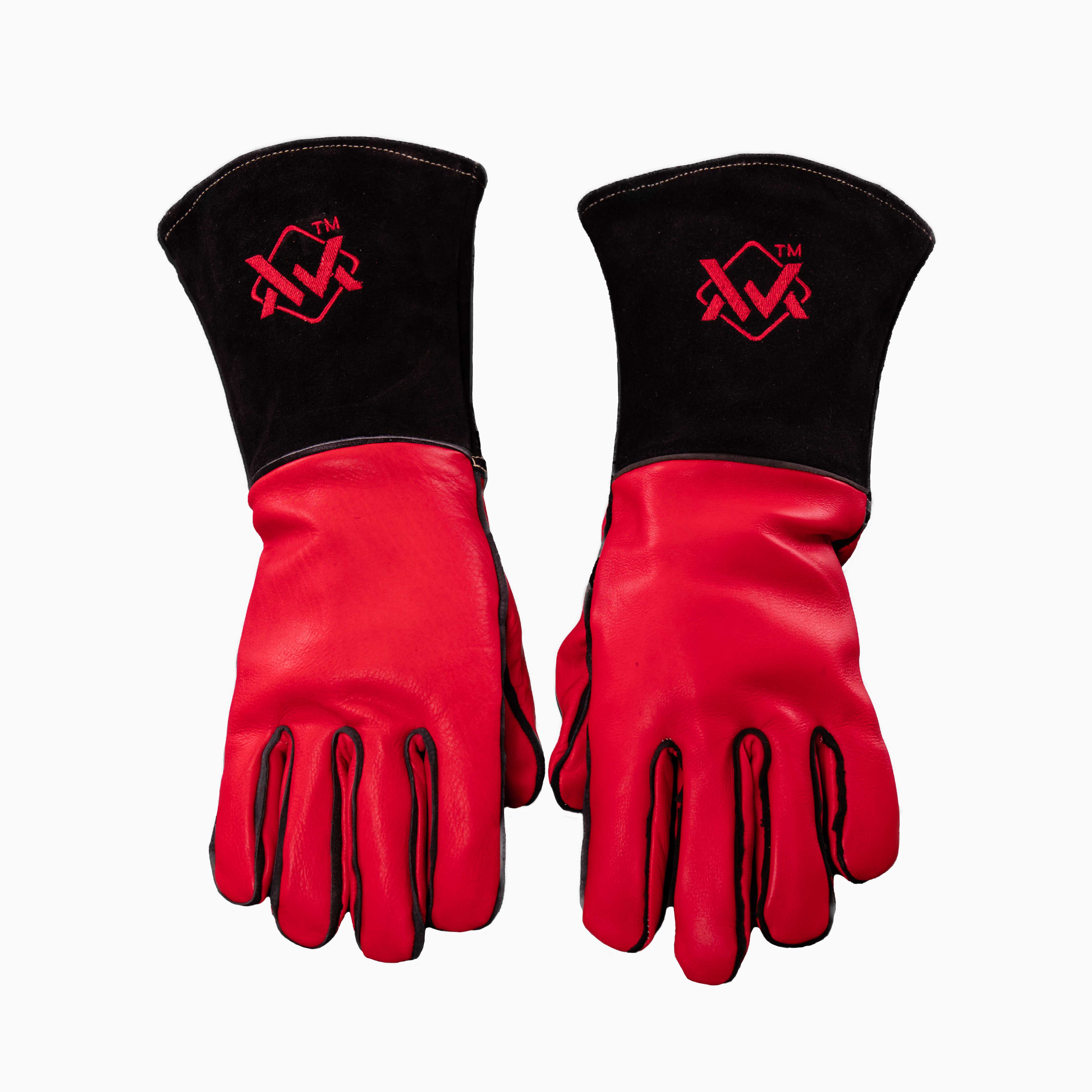 Stick Welding Gloves black/red, leather design for durability and protection.
