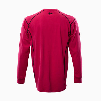 Back view of pink and black Elite FR Long-Sleeve Work Tee showing premium FR fabric and ergonomic seams.