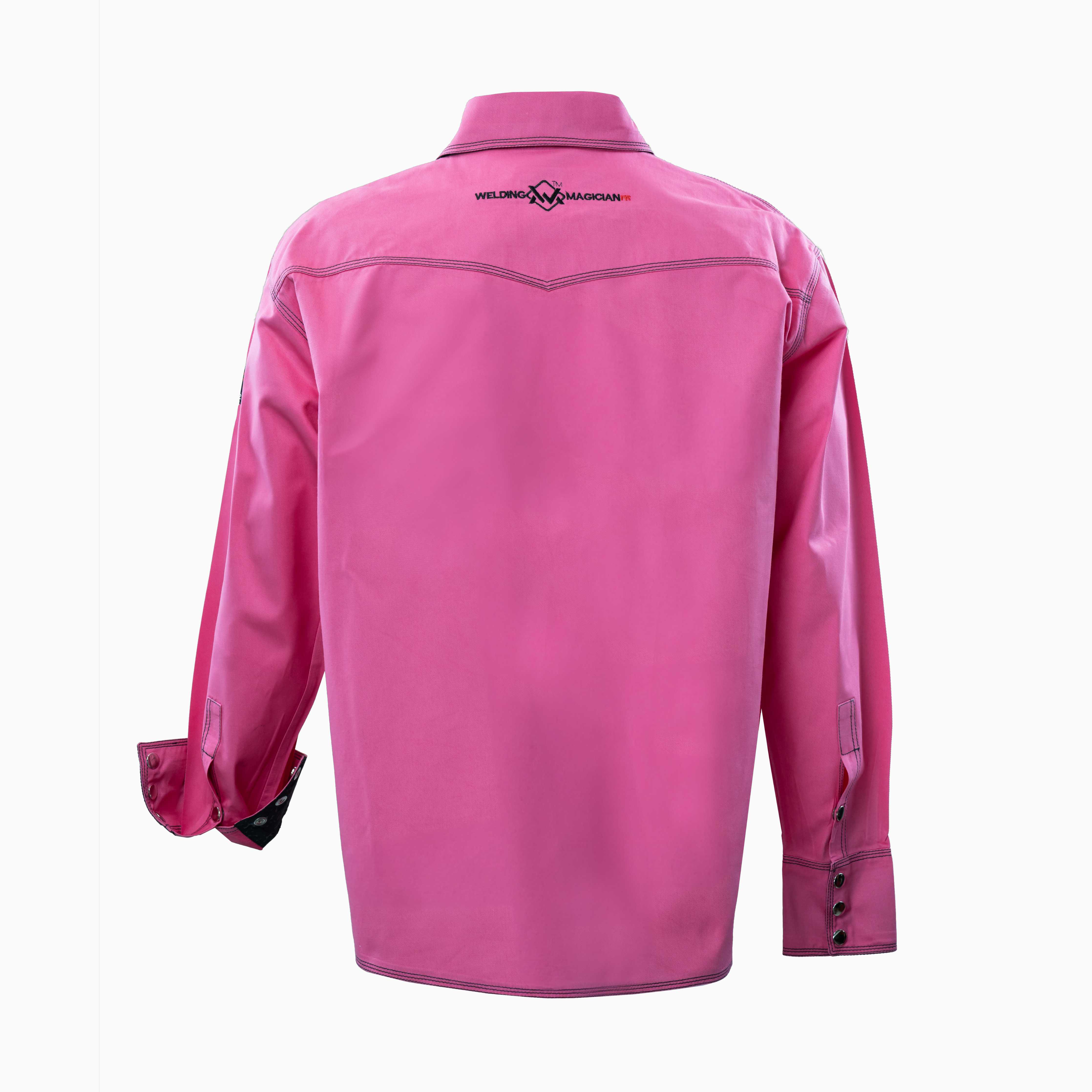 Flame-Resistant (FR) Welding Shirt back – Pink / Black | The Welding Magician