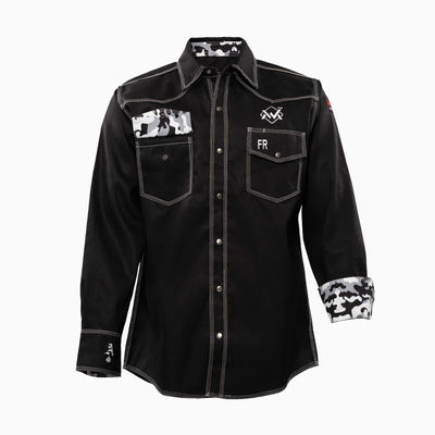 Flame-Resistant (FR) Welding Shirt front – Black / Camo | The Welding Magician
