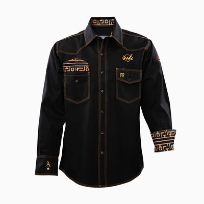 Flame-Resistant (FR) Welding Shirt front – Black / Gold | The Welding Magician