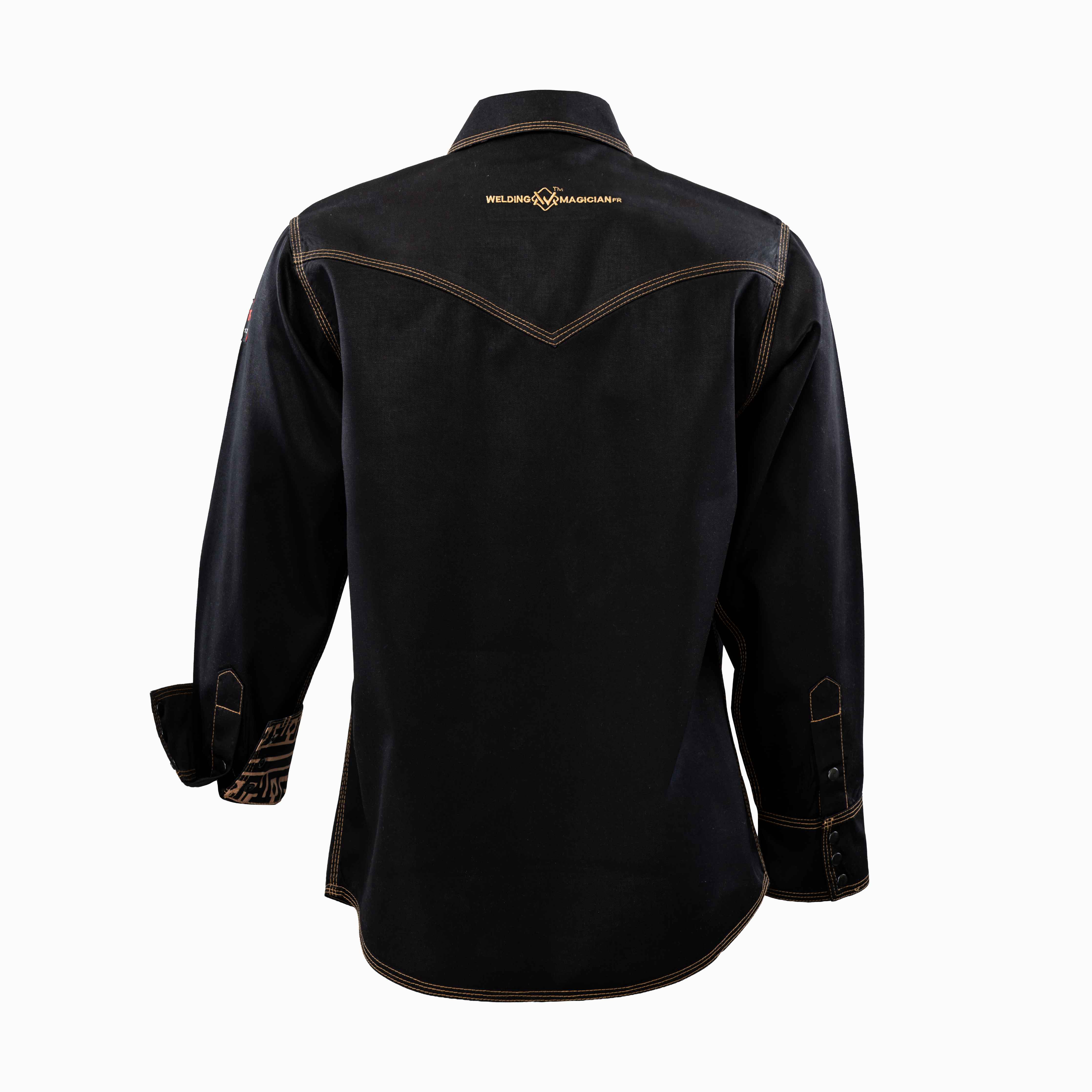 Flame-Resistant (FR) Welding Shirt back – Black / Gold | The Welding Magician
