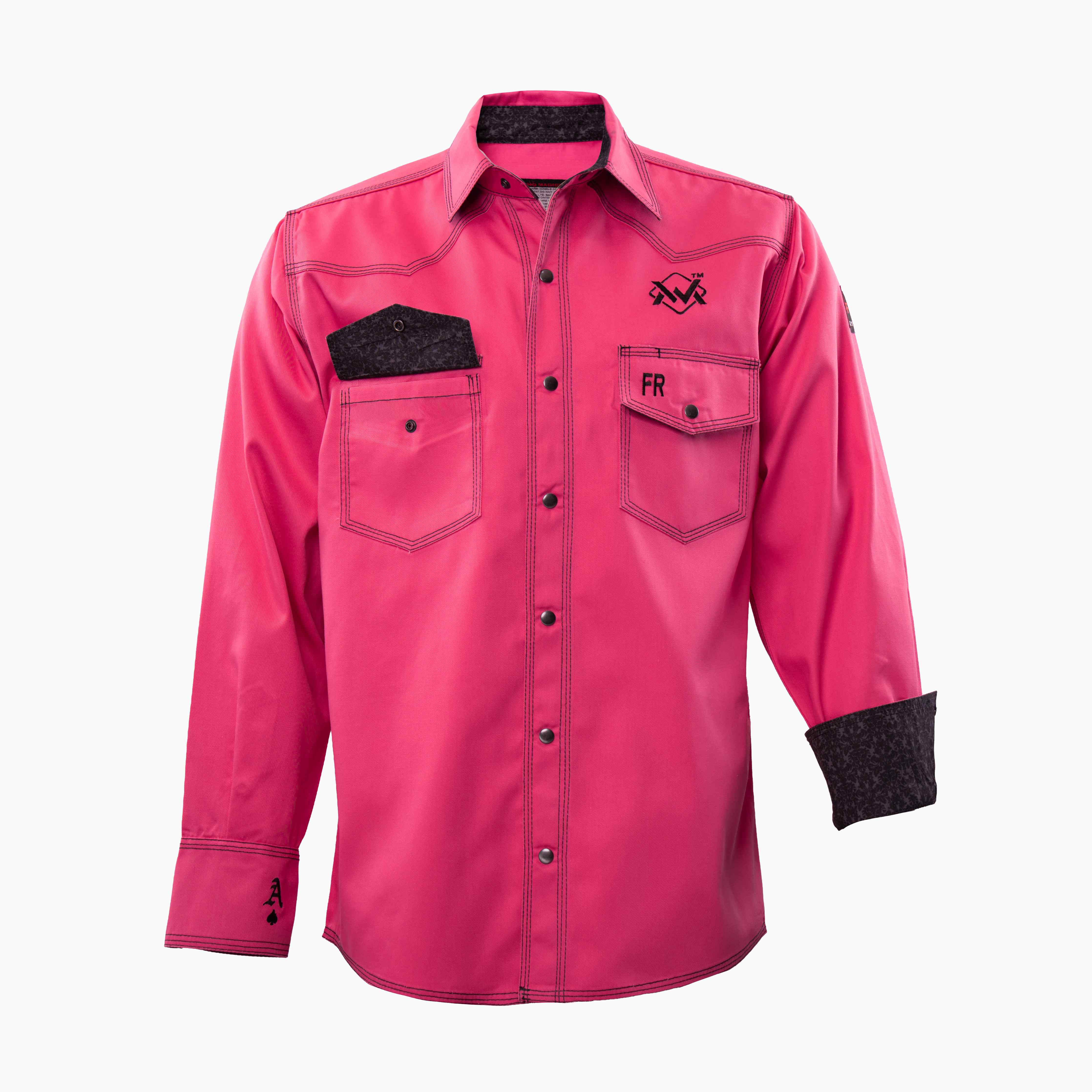 Flame-Resistant (FR) Welding Shirt front – Pink / Black | The Welding Magician