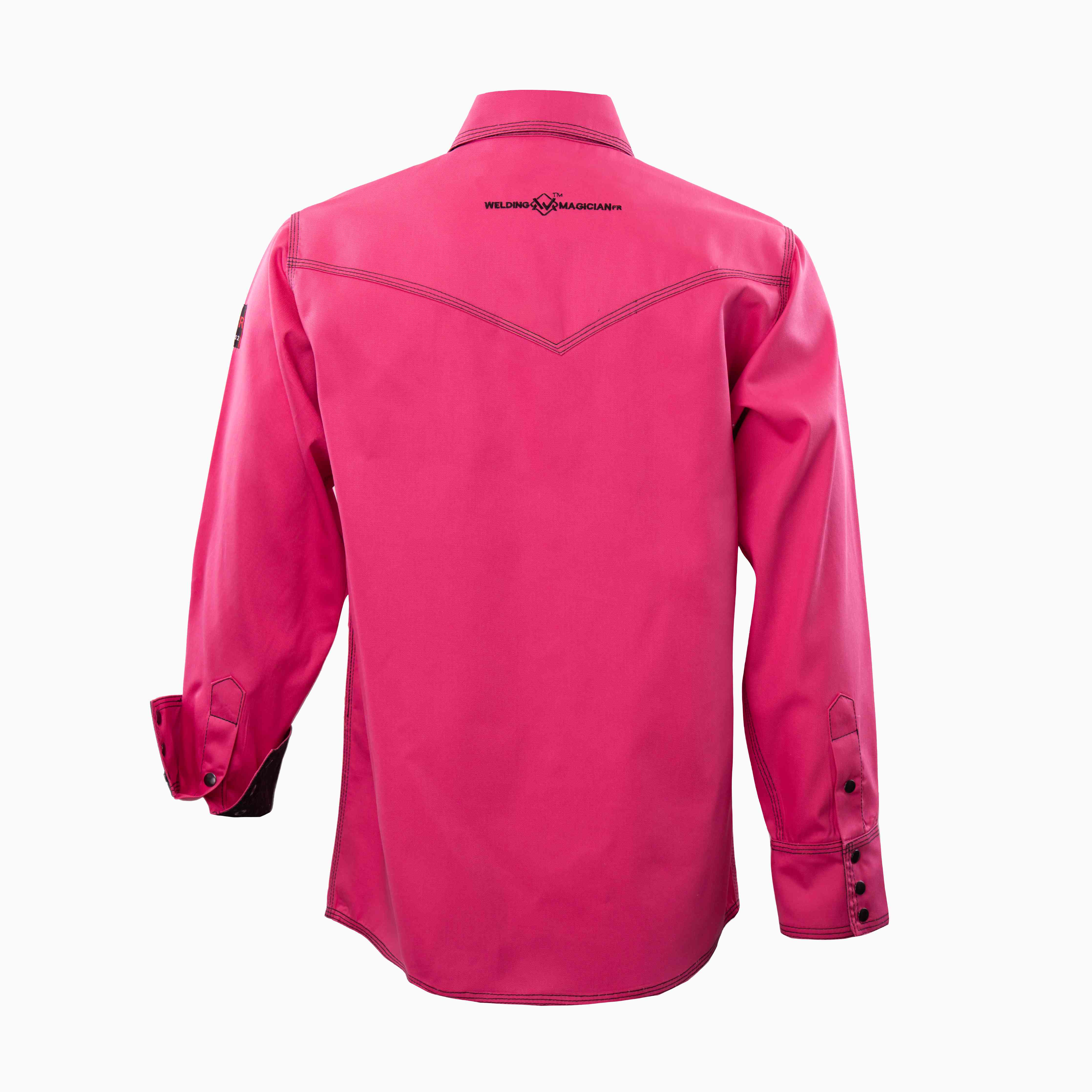 Flame-Resistant (FR) Welding Shirt back – Pink / Black | The Welding Magician
