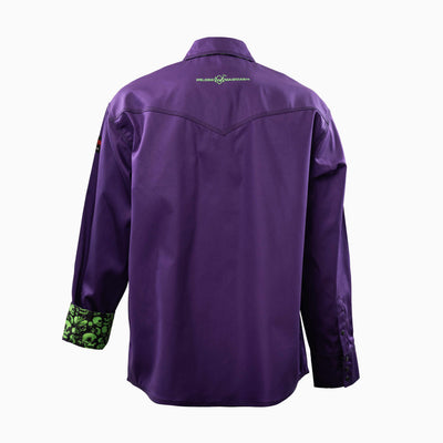 Flame-Resistant (FR) Welding Shirt back – Purple / Joker-Skull | The Welding Magician