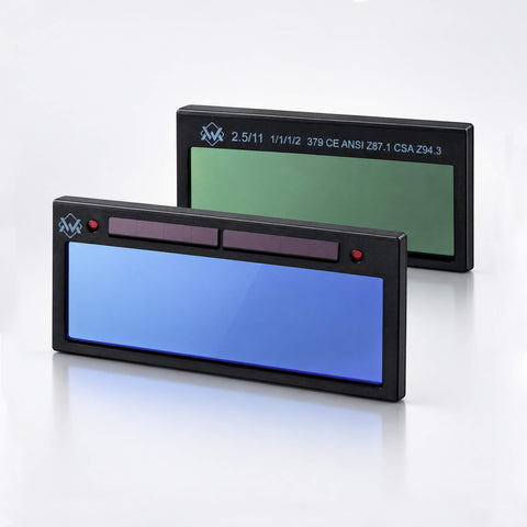 WM True Color Rave Welding Lens single shade auto-darkening filter front and rear view with blue true color lens