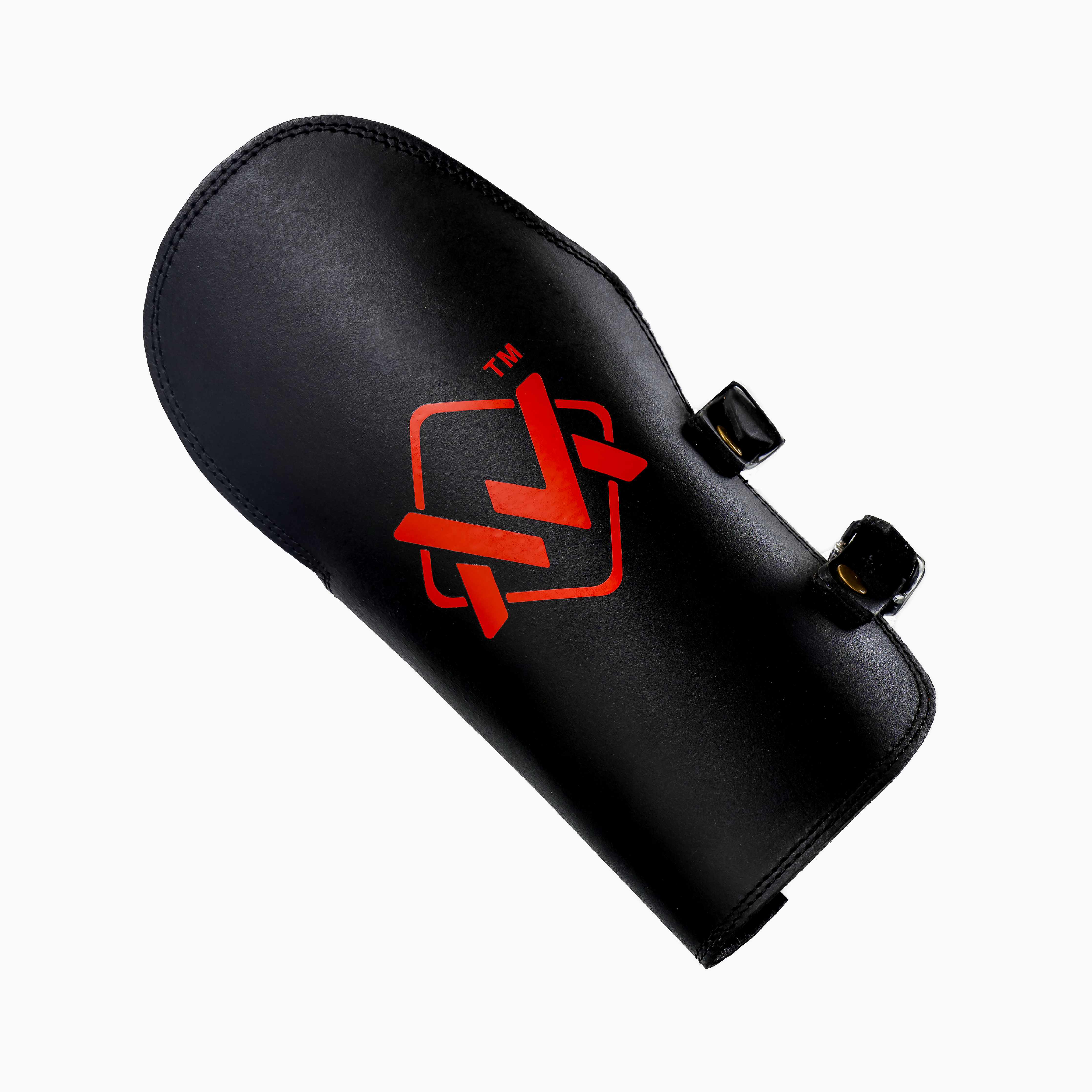 Black Magician High-Performance Welding Armguards with red logo, durable leather protection for welders.