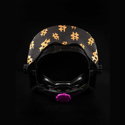 Interior view showing luxe dollar patterned leather headband and comfort fit.