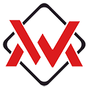 Logo with red and black design on a white background