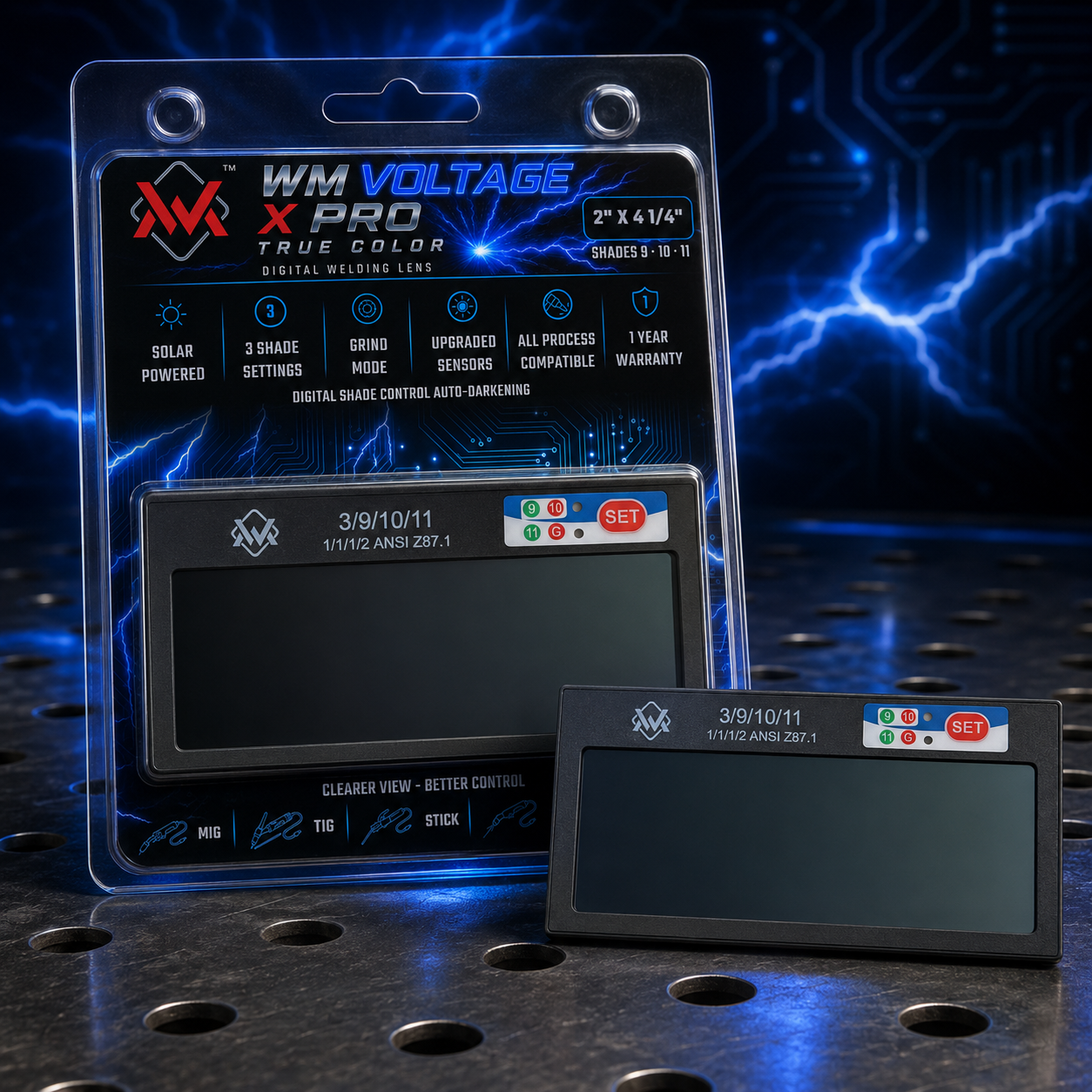 WM Voltage X Pro True Color auto-darkening welding lens with retail packaging